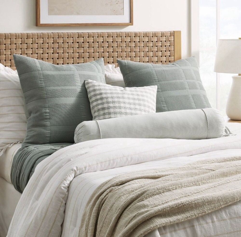 Set Of 2 Euro Threshold Studio McGee Cotton Waffle Pillow Sham Hems, Teal Green